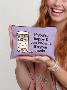 药丸主题收纳袋，字母“如果你快乐，你知道，这就是你的药。” 化妆包，药丸图案 - 送给护士的完美礼物！可收纳化妆品、美妆工具、指甲油、药丸等，适合外出旅行 - 彩色 - 查看 15