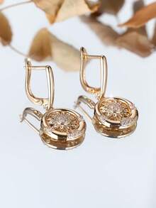 Vanel 2 件时尚向日葵设计方晶锆石镶嵌耳环，女士时尚耳环，适合女性日常佩戴 - 耳環 - 查看 2