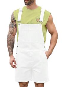 Overalls Men Jean Shorts Jumpsuit Work Bibs Coveralls With Zipper, Men's - 白色 - 查看 1