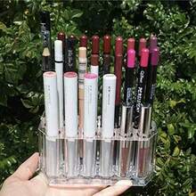 Organizador de maquillaje de acrílico para delineador de ojos y lápiz de labios - 26 espacios para 20 lápices estándar y 6 jumbo - Estuche de exhibición recargable para cosméticos - transparente - Ver 5