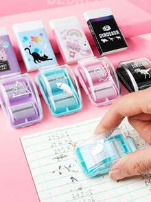 迷你橡皮擦碎屑收集器便携式桌面吸尘器带可爱橡皮擦手动桌面清扫器学生礼物学校办公室，用于学校用品，返校 - 彩色 - 查看 11