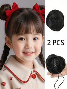 Mini Claw Clip Messy Cat Ear Wig Kids Bun Hairpiece Heat Resistant Synthetic Bun Wig Space Bun Hairpiece, Accessories Bun Hairpiece - Multicolor - View 10