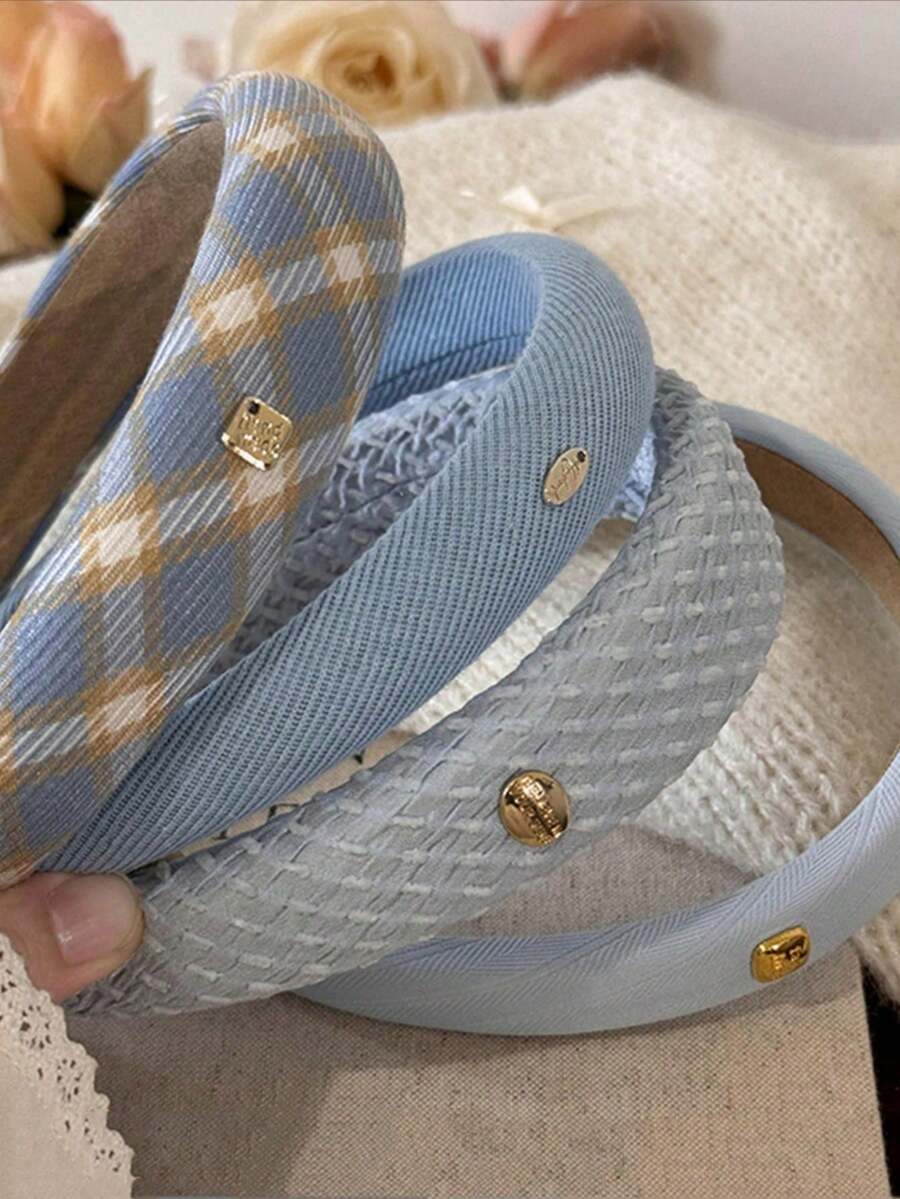 4 Stücke Damen marineblau elegante karierte einfarbige vielseitige Metallmode Haarband, geeignet für Alltag, Zuhause, Schule, Strand, Arbeit, Pendeln, Party, Urlaub, Geburtstag, Rückkehr zur Schule, Neujahr, Valentinstag, Muttertag Geschenk, Haarband, Haarreifen, Haarschmuck für Damen - Verschiedenfarbig - Übersicht 1
