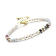 1pc Casual Adjustable Gemstone Beaded Bracelet With Natural Sunstone, Moonstone And Aquamarine, Suitable For Women Everyday And Holiday Wear