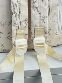 1 buc Rucsac de damă cu capacitate mare, din nailon alb, cu fermoar neted, cu imprimeu de frunze de bambus, la modă, versatil, casual, 2025, vară nouă, elegantă, unică