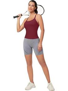 Workout Tops Women With Built In Bra, Sleeveless Gym Tops Seamless Racerback Athletic Yoga Shirts, Activewear - 酒紅色 - 查看 4