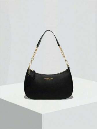 2025 New Style Fashion Classic All-Match Letter Pattern Decoration Design Solid Color Pu Waterproof Fabric One-Shoulder Crescent Bag Underarm Bag Suitable For Shopping And Can Be Cross-Body