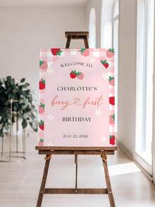 1件装 - 定制草莓主题一周岁生日海报，可编辑草莓主题一周岁生日欢迎牌，可打印一周岁生日海报，个性化草莓主题生日欢迎牌，可打印大型生日海报，定制无框生日欢迎牌，艺术活动，家居生活，家居装饰，纪念品，派对用品，易于安装 - 彩色 - 查看 5