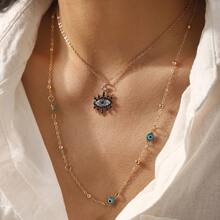 Mydear 1 件休闲双层水晶邪眼吊坠项链，适合女性日常和派对佩戴 - 眼睛 - 查看 2