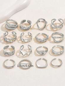 12pcs/Set Women's Punk Style Vintage Geometric Ring Set, Fashion Personalized Jewelry Gift - Silver - View 3
