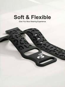 20毫米豹纹雕刻软硅胶运动表带，兼容三星Galaxy Watch、荣耀、佳明、Amazfit手表、佳明Vivoactive 6/5/3/3 Music、Venu Sq 2/Forerunner 55、Gizmo Watch 3 2 1/Gabb Watch 3 2、Cosmo Jr Track儿童手表（男女通用） - 黑色 - 查看 5