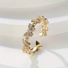1pc Copper Material Butterfly Design Rhinestone Adjustable Ring For Women, Fashion & Unique - Yellow Gold - View 12