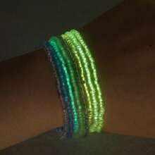 Set de 4 piezas de pulseras y tobilleras elásticas con cuentas acrílicas fluorescentes para mujeres