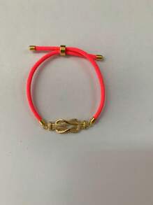 1pc Stainless Steel Elegant Micro-Inlaid Zirconia Horseshoe Buckle Adjustable Red Rope Bracelet, Luxury Style For Women, Suitable For Daily Wear, Holiday Gifts