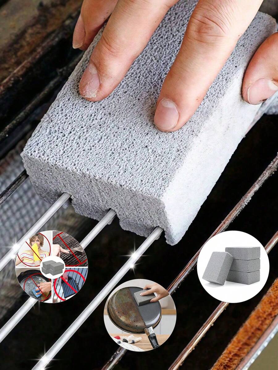 3 Pcs Barbecue Cleaning Bricks, Barbecue Scraper, Multi-Function Decontamination And Oil Cleaning Brush, Outdoor Picnic Cookware Barbecue Tool Accessories,Scoring Stone For Stove Cleaning, Heavy Duty Cleaning Brick,ScoringStone For Stove Cleaning, Pumice Stone For Grill Cleaning Cleaning Tools, Suitable For Stoves, Sinks, Tableware, Frying Pans, Barbecue Net Cleaning, Kitchen, Bathroom, Home, Barbecue, Swimming Pool, Grill - Grey - View 1