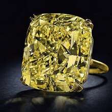 1 件奢华女士永恒戒指，14k 镀金光环设计，镶嵌闪亮黄色方晶锆石，适合女性订婚和日常时尚珠宝 - 金色 - 查看 3