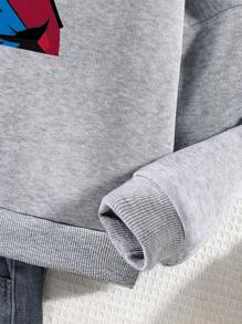 Tween Boy Cartoon Print Warm Sweatshirt - Grey - View 5