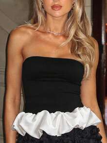 Women's SleevelessBubble Hem Tube Tops Strapless Bandeau Tops Party Shirts Blouse Summer Going Out Party Tops