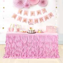 1 pieza Falda de mesa de gasa con volantes, se ajusta a mesas rectangulares de 4 pies/5 pies/6 pies/9 pies/14 pies, adecuada para bodas, despedidas de soltera, fiestas de cumpleaños, banquetes, decoración del hogar - Multicolor - Ver 16