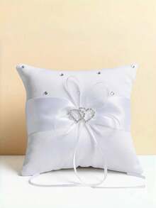 2 件套婚礼花篮和戒指枕套装，白色丝带花瓣篮，戒指架，适用于仪式桌装饰情人节