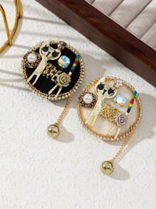 1 Pc Elegant Cute Cat Design, Sparkling Accessory, Golden Crystal Border, Collegiate Badge Style Women Brooch, Luxurious Jewelry Brooch Suitable For Dating, Everyday Wear, Gift