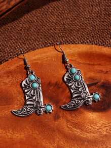 1 paire de boucles d'oreilles cowboy occidentales rétro brillantes, chics et uniques. Style turquoise polyvalent pour le port quotidien, les fêtes, le travail et les vacances