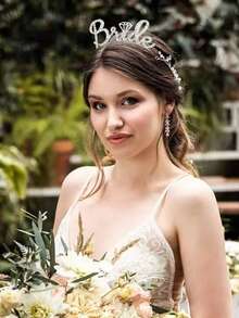 1 件带有“BRIDE”字母的新娘水晶头带，优雅的婚礼皇冠头饰，高端派对头饰适合日常、婚礼、派对、节日活动 - 銀色 - 查看 2