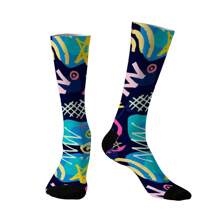 1/2/4/5 pares de calcetines negros tipo tripulación con estampado de flores para hombres, calcetines medianos, calcetines de grafiti callejero, hip hop, rock, calcetines decorativos, unisex, para usar en deportes al aire libre