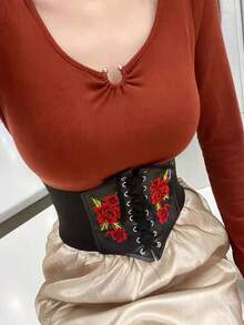 1 件女士纯黑色系带腰带，适合日常服装和万圣节女士束身衣腰带，适合连衣裙、腰部训练器、腰部塑形，用于瘦腰和收腹 - 黑色 - 查看 13