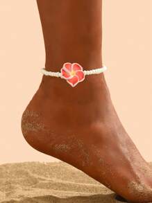 1 peça de tornozeleira feminina minimalista versátil estilo boêmio para férias na praia com contas de vidro e flor de margarida em argila de polímero