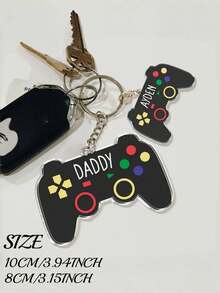 2 件/1 套可定制亚克力游戏控制器钥匙扣 - 可刻上您的名字，非常适合父亲节、生日、圣诞节，是送给爸爸、丈夫、游戏玩家的高品质独特礼物 - 彩色 - 查看 2