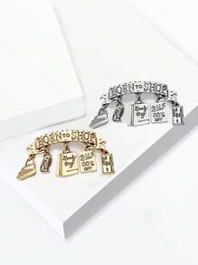 Born To Shop Brooch Pin For Women - Cute Money Bag Letter Tag Brooch For Sweater Jacket Hat Shoes Outfit Accessory