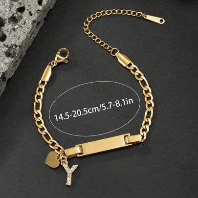 1PC Fashionable Lightweight Heart & 26 Letter Stainless Steel Inlay Rhinestone Adjustable Bracelet, Perfect Small Gift For Girls Or Boysback To School Winter Gift Ideas Boy Girl Valentine's Day Multi-Functional,Ornamental,Engraved Exquisite,Stylish,Baby Fashion,Tidy,Colorful,Modern,Cute Kawaii Adorable Custom,Unique Treasurefinds,Baby Gifts,Cutebaby,Toddler Fashion Ideal Gifts For Him Family,Friends,Daughter,Son,Her For Children's Day,Customized Kids Fashion Jewelry,Warm Ambience,Stainless Steel Jewelry