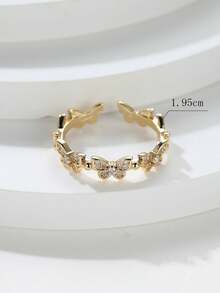 1 件开口铜金属方晶锆石蝴蝶形开口戒指，适合女性日常佩戴，礼物 - 金黃色 - 查看 3