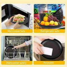 32/16pcs Wheat Straw Dinnerware Sets, Plates And Bowls Sets For 8, Black Plastic Dinnerware Sets, Microwave Dishwasher Plates, Dishes Set For 8 For Valentine'S Day, Durable Party Tableware Kit For Gifts  Brand: AYD - 黑色 - 查看 6