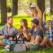 Local Shipping-Femuar Reusable Lunch Box For Men/Women - Insulated Lunch Bag Leakproof Lunchbox For Work Office Picnic Beach - Freezable Lunch Cooler Bag With Adjustable Shoulder Strap - Black - 01-Grey - View 7