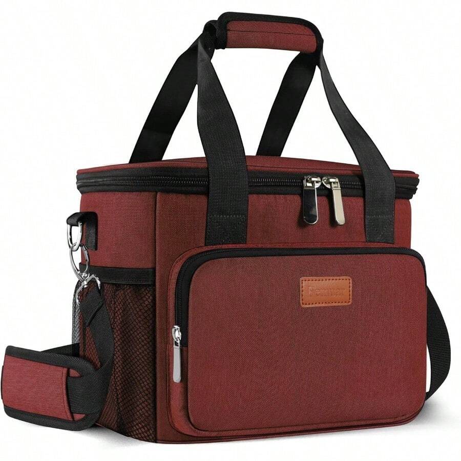 Local Shipping-Femuar Reusable Lunch Box For Men/Women - Insulated Lunch Bag Leakproof Lunchbox For Work Office Picnic Beach - Freezable Lunch Cooler Bag With Adjustable Shoulder Strap - Black - 05-Red - 查看 1