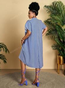 BIUBIU Vestido holgado de talla grande para mujer con cuello en V con volantes, mangas cortas, estampado geométrico, para uso diario, vacaciones y comodidad (patrón aleatorio)