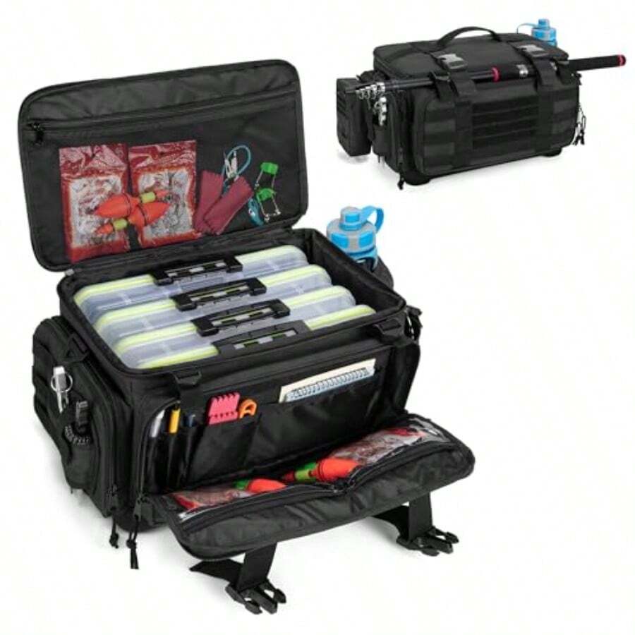 DSLEAF Waterproof Tackle Box Bag With Rod Holder Soft Fishing Tackle Storage Bag With NonSlip Base For Saltwater Or Freshwater Fishing Patent Design Only Bag - as pic - View 1