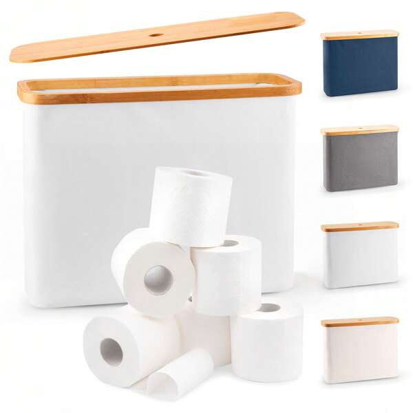 1 Stück Bambus Deckel Toilettenpapierkorb, Wäschekorb, Holz Badezimmer Lagerungsregal, einfach zu installierender Toilettenpapierhalter, Haushaltswaren, Badezimmer Accessoires, Toilettenpapier Aufbewahrungsbox
