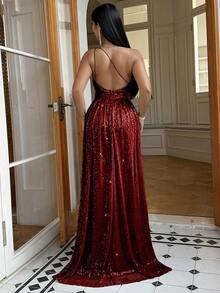 CHOSMO Váy dạ hội cưới lệch vai ôm sát eo cao thanh lịch dành cho nữ. - Màu Đỏ Sâu - Xem 6