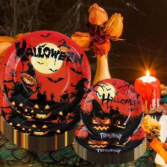 10/20 Horror Halloween Party Supplies Set - Disposable Paper Tray (7/9 Inches) With Horror Pumpkin Pattern - Perfect For Holiday Home Decor