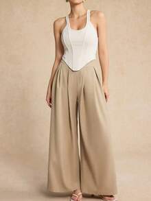 女士休闲裤，优雅百搭，修身，适合商务、通勤、度假、秋冬 - 卡其色 - 查看 4