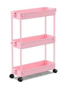 SPACEKEEPER Slim Rolling Storage Cart, 3 Tier Bathroom Storage Organizer Laundry Room Utility Cart Mobile Shelving Unit, Multi-Purpose For Kitchen Office Bathroom Laundry Narrow Places - Pink - View 1