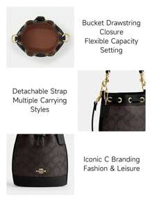 Coach Bolso de cubo de hombro, bolso cruzado para mujer, bolso de mano mini con cordón para dama, cartera de embrague