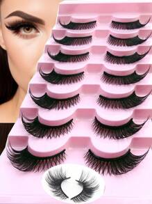 7 Paar neue Katzenaugen-Wimpern, natürlich lang, klares Band, geflügelte Enden, verlängerte Augen, falsche Nerz-Wimpern Make-up