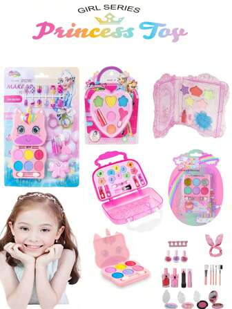 儿童化妆品、儿童化妆品、口红、眼影、腮红、儿童女孩化妆套装、儿童化妆套装、模拟化妆玩具、圣诞节/新年/生日礼物、适合 3-8 岁装扮、玩耍和派对、适合 4 5 6 7 8 9 10 岁女孩的圣诞生日礼物玩具、儿童可洗脸化妆女孩玩具、儿童化妆品、儿童化妆、儿童化妆套装