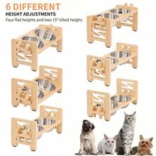 可调节升高猫碗架，配有 2 个不锈钢碗、倾斜升高的宠物喂食器和饮水器、防滑底座，适用于小型犬和成年猫