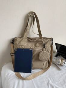 2 piezas Bolso de mano de unicolor de moda casual con monedero, de gran capacidad, adecuado para universidad/aula universitaria/ir al trabajo/festivales/vacaciones, para mujeres, principiantes y trabajadores de cuello blanco, chicas, estudiantes universitarias, damas, mujeres