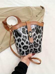 Simple Retro Leopard Print Bucket Bag For Women, New Casual Fashion One Shoulder Crossbody Bag, Textured Leisure Crossbody